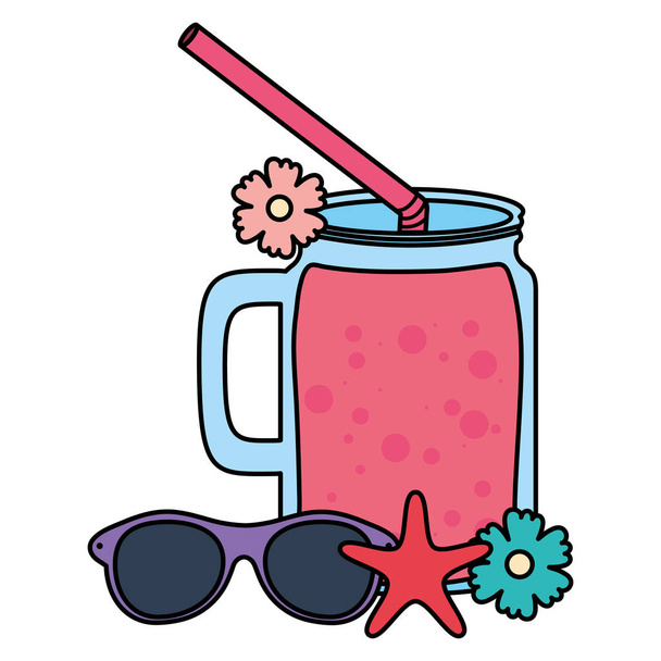 ストローとサングラスのフレッシュジュースフルーツ瓶 - ベクター画像