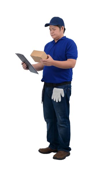 asian delivery man working in blue shirt with Waist bag for equi - Photo, Image