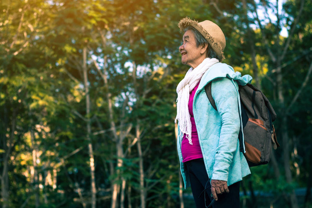 Grandmother backpack travel, Concept backpack travel. - Foto, Bild
