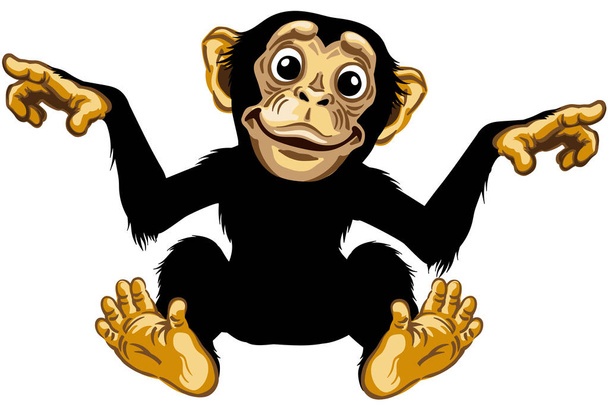 chimpanzé dos desenhos animados sorridentes
 - Vetor, Imagem