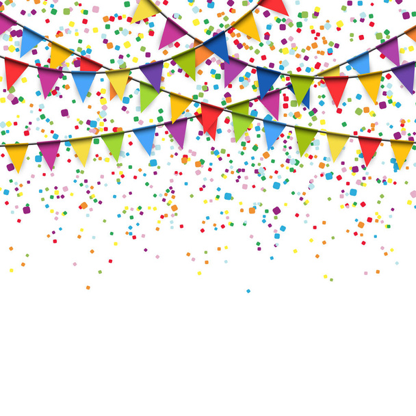 colored confetti and garlands background - Vector, Image