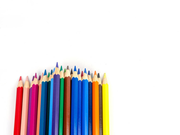 Multicolored pencils with free space for text on white background, Color pencils isolated  - Photo, Image