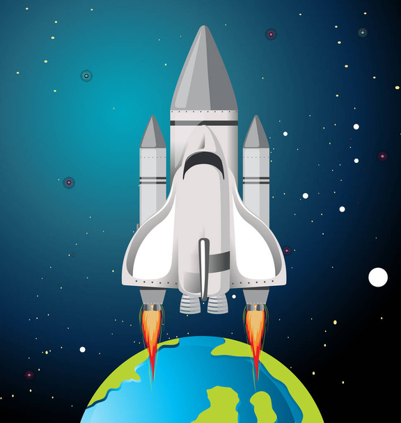 Earth and rocket scene - Vector, Image