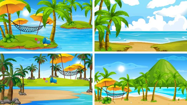 Set van tropische oceaan natuurscènes met stranden - Vector, afbeelding