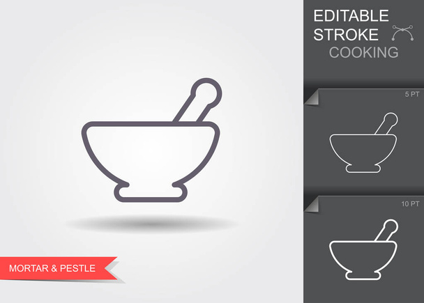 Mortar and pestle. Line icon with editable stroke with shadow - Vector, Image