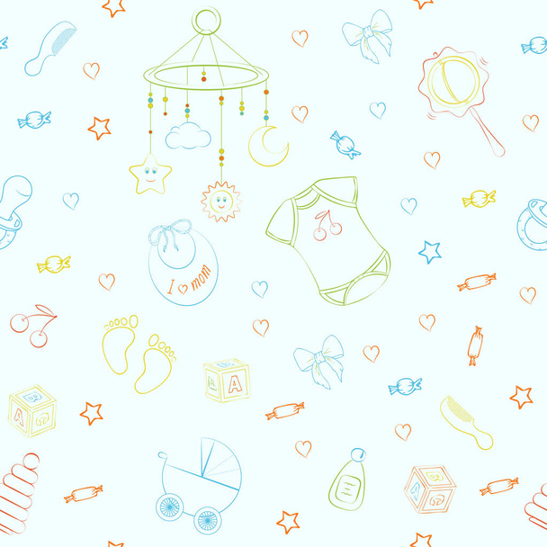 Seamless pattern with baby care items - Vecteur, image