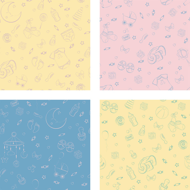 Set of seamless pattern with baby care items - Vector, Image