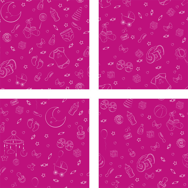 Set of seamless pattern with baby care items - Vector, Image
