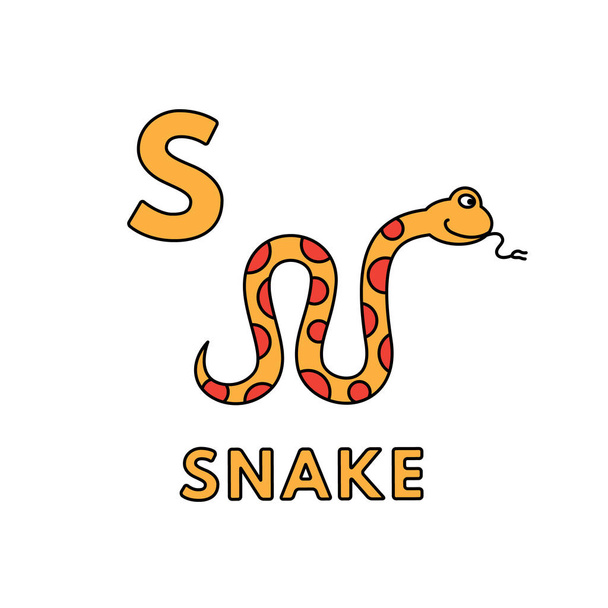 Vector Cute Cartoon Animals Alphabet. Snake Illustration - Vector, Image