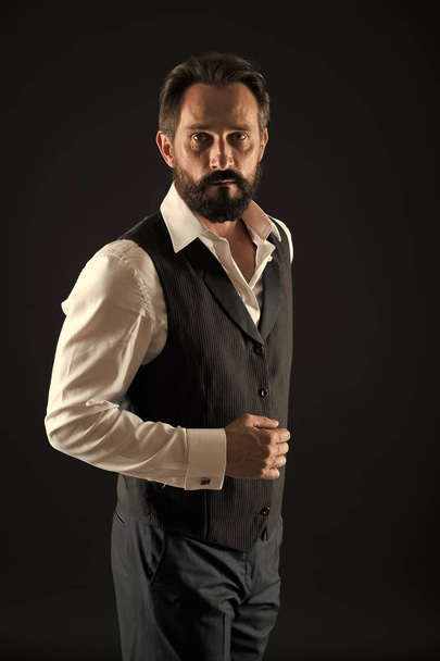 Facial care. Male fashion. Bearded man. Mature hipster with beard. brutal caucasian hipster with moustache. stylish businessman in suit. business fashion. Confidence and charisma - Фото, зображення