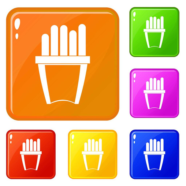 Portion of french fries icons set vector color - Vettoriali, immagini