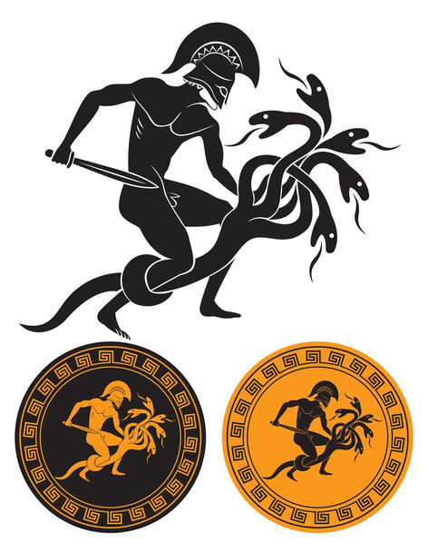 La figura muestra a Hércules y al monstruo Hydra
 - Vector, Imagen