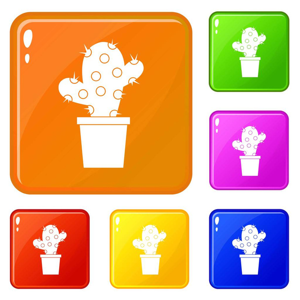 Cactus icons set vector color - Vektor, Bild