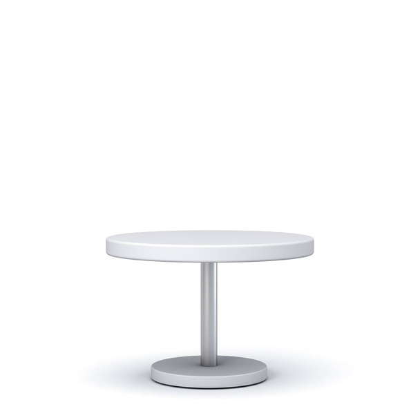 Белый круглый стол, выделенный на белом фоне с теневым 3D рендерингом
 - Фото, изображение