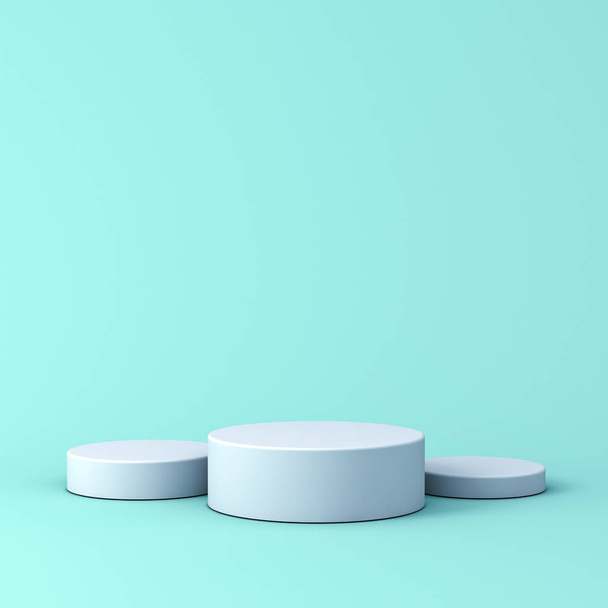 Blank white podiums isolated on blue green pastel color background with shadows 3D rendering - Φωτογραφία, εικόνα