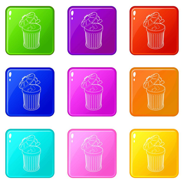 Resume thrown away in the trash can icons set 9 color collection - Вектор, зображення