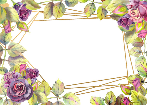 Horizontal frame with dark rose flowers. Compositions for the design of greeting cards or invitations. Vector illustration - Вектор, зображення