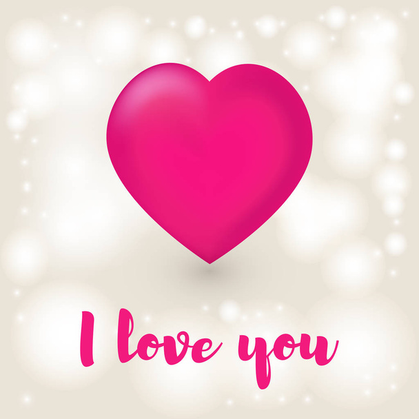 Icon red heart on beige background with bokeh and light with the words I love you - Вектор,изображение