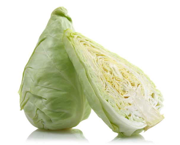 Fresh green cabbage isolated on white - Photo, Image