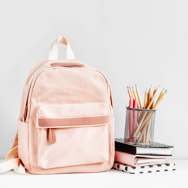 Backpack with school supplies and books for study - 写真・画像