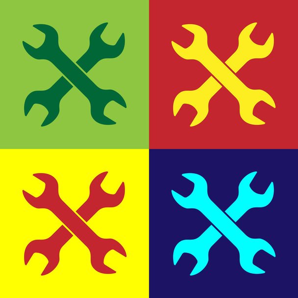 Väri Crossed wrenchs kuvake eristetty väri tausta. Skannerin korjaustyökalu. Palvelutyökalun tunnus. Vektorikuvaus
 - Vektori, kuva