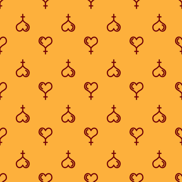rotes weibliches Geschlechtssymbol und Herzsymbol isoliert nahtloses Muster auf braunem Hintergrund. Venussymbol. das Symbol für einen weiblichen Organismus oder eine Frau. Vektorillustration - Vektor, Bild