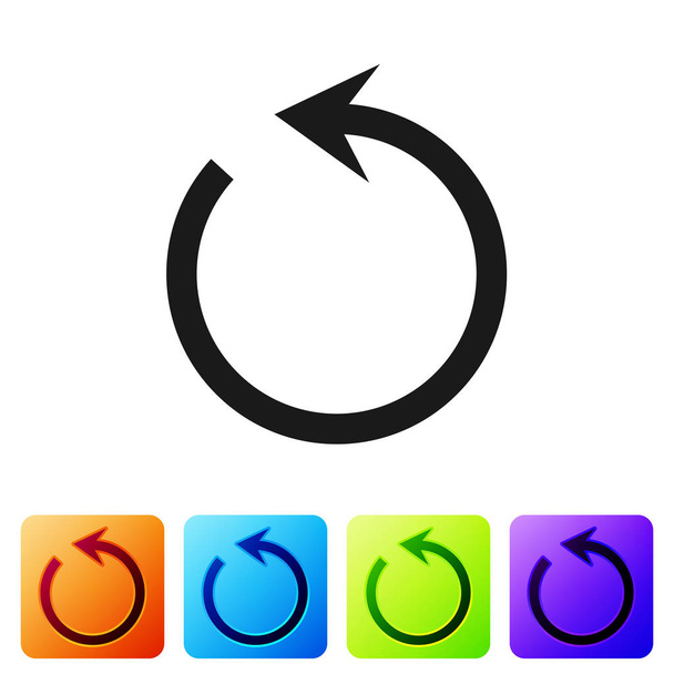 Fekete refresh ikon izolált fehér háttér. Reload szimbólum. Elforgatás nyíl kör alakú előjellel. Az ikon beállítása a színes négyzetgombokon. Vektoros illusztráció - Vektor, kép