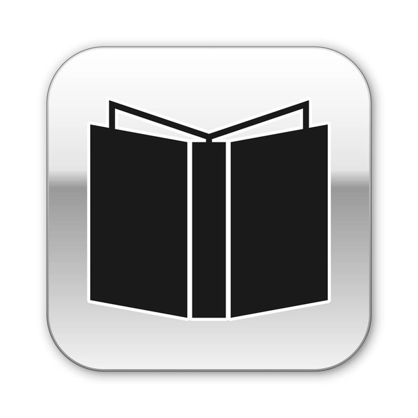Zwart open boek icoon geïsoleerd op witte achtergrond. Zilveren vierkante knop. Vector illustratie - Vector, afbeelding