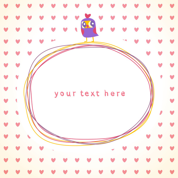 Owls doodle frame and hearts seamless background. Hand drawn vec - ベクター画像