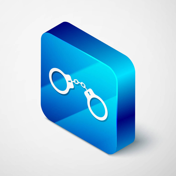 Isometric Handcuffs icon isolated on white background. Blue square button. Vector Illustration - Vector, Image