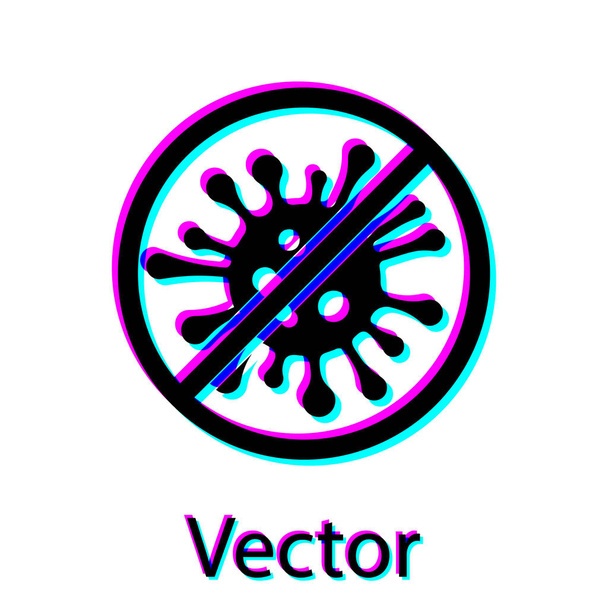 Black Stop virus, bacteria, germs and microbe icon isolated on white background. Antibacterial and antiviral defence, protection infection. Vector Illustration - Vector, Image