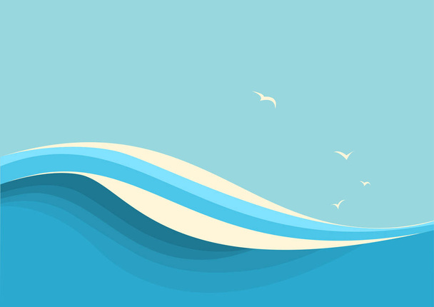 大きな海の波.テキストの空の背景を持つベクトル海景 - ベクター画像
