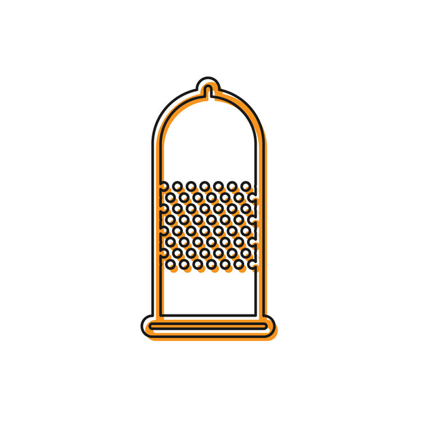 Oranžová kondom bezpečný sexuální ikona izolovaná na bílém pozadí. Bezpečný symbol lásky. Antikoncepční metoda pro muže. Vektorová ilustrace - Vektor, obrázek