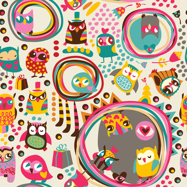 Owl seamless background. Hand drawn vector illustration. - Vektor, obrázek