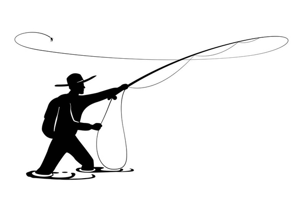 graphic fisherman in action - Vector, Image