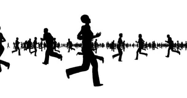 Silueta lidí běžící na bílém - Záběry, video