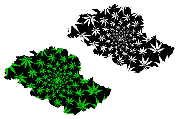 gilgit-baltistan (islamische republik pakistan, provinz und distrikte pakistan) karte ist konzipiert cannabisblatt grün und schwarz, karte der nördlichen gebiete aus marihuana (marihuana, thc) blatt - Vektor, Bild
