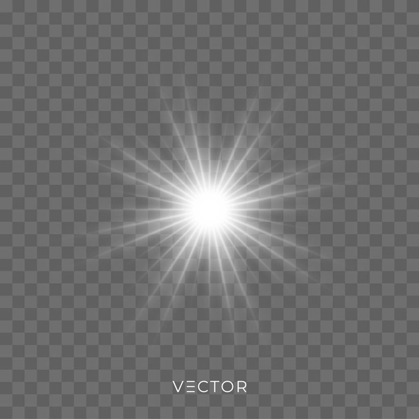 Star light shine, glitter glow flash sparks on transparent background. Vector bright sparkles and starlight shiny rays lens flare effect - ベクター画像