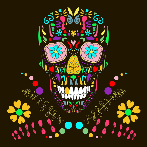Skull with floral ornament 1.Vector illustration. - Vector, Image