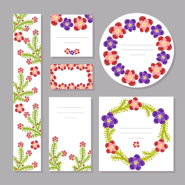 Collection of spring templates decorated with blooming flowers - Vector, Image