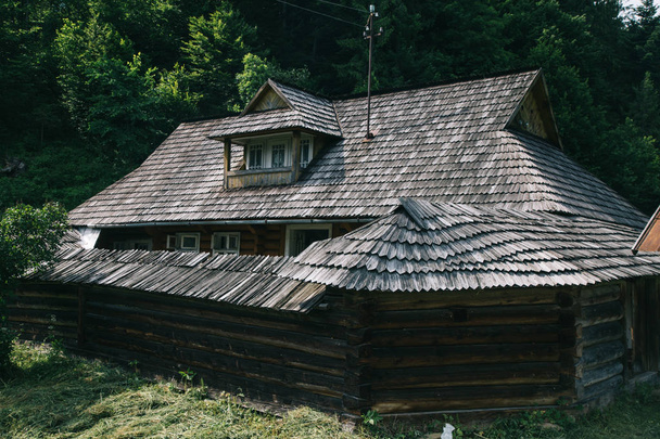 view of traditional wooden house at Yavoriv Kosivskiy village, Ukraine - Photo, Image