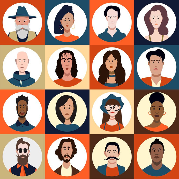 rostros de personas de diferente género, edad y razas diferentes en perfil, conjunto
 - Vector, Imagen