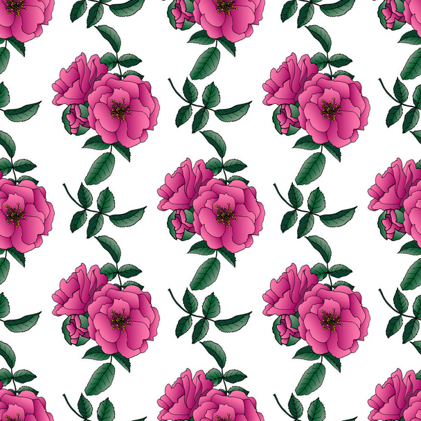 Seamless pattern with blooming flowers on white background - Vecteur, image