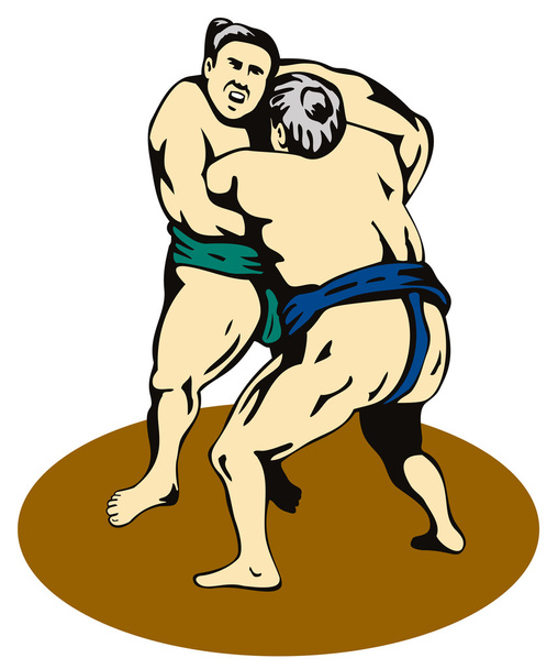Japanese Sumo Wrestlers Fighting - Vector, Image