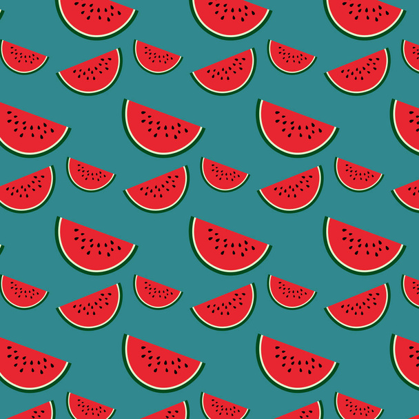 Watermelon slice pattern on blue background.Vector illustration - Vector, Image