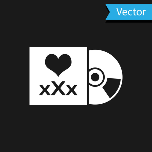 Λευκός δίσκος με επιγραφή XXX εικονίδιο απομονώνεται σε μαύρο φόντο. Σύμβολο περιορισμού ηλικίας. 18 συν σύμβολο περιεχομένου. Κανάλι ενηλίκων. Απεικόνιση διανυσματικών φορέων - Διάνυσμα, εικόνα