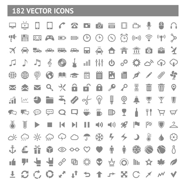 182 Symbole und Piktogramme im Set - Vektor, Bild