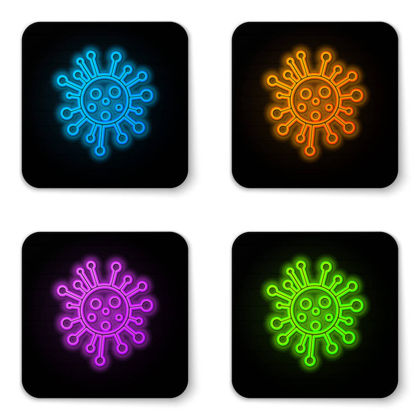 Glowing neon Bacteria icon isolated on white background. Bacteria and germs, microorganism disease causing, cell cancer, microbe, virus, fungi. Black square button. Vector Illustration - Vettoriali, immagini