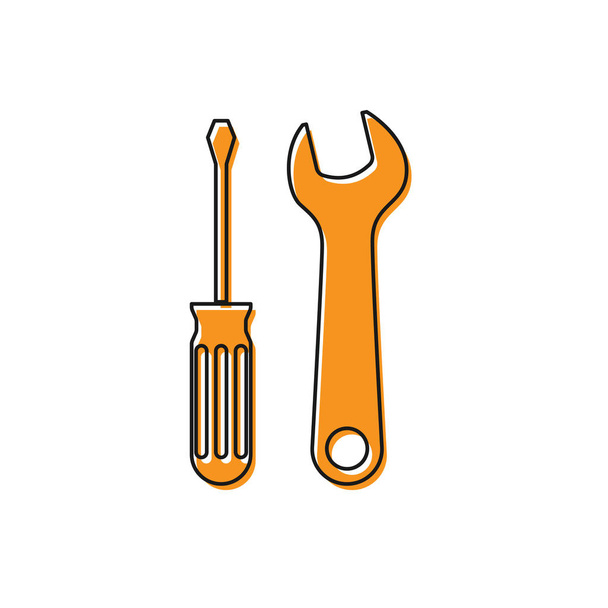 Πορτοκαλί κατσαβίδι και κλειδί εργαλεία εικονίδιο απομονωθεί σε λευκό φόντο. Σύμβολο εργαλείου σέρβις. Απεικόνιση διανυσματικών φορέων - Διάνυσμα, εικόνα