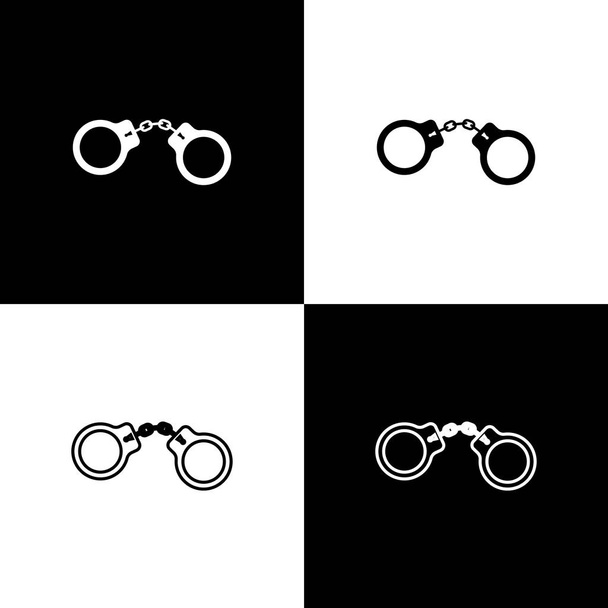Встановити піктограму наручників ізольовано на чорно-білому тлі. Векторна ілюстрація
 - Вектор, зображення